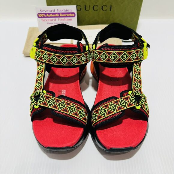 Gucci Run 10/ US 10.5 Touch Strap Sandals Square G Canvas Multicolor NIB $970 - Picture 5 of 13